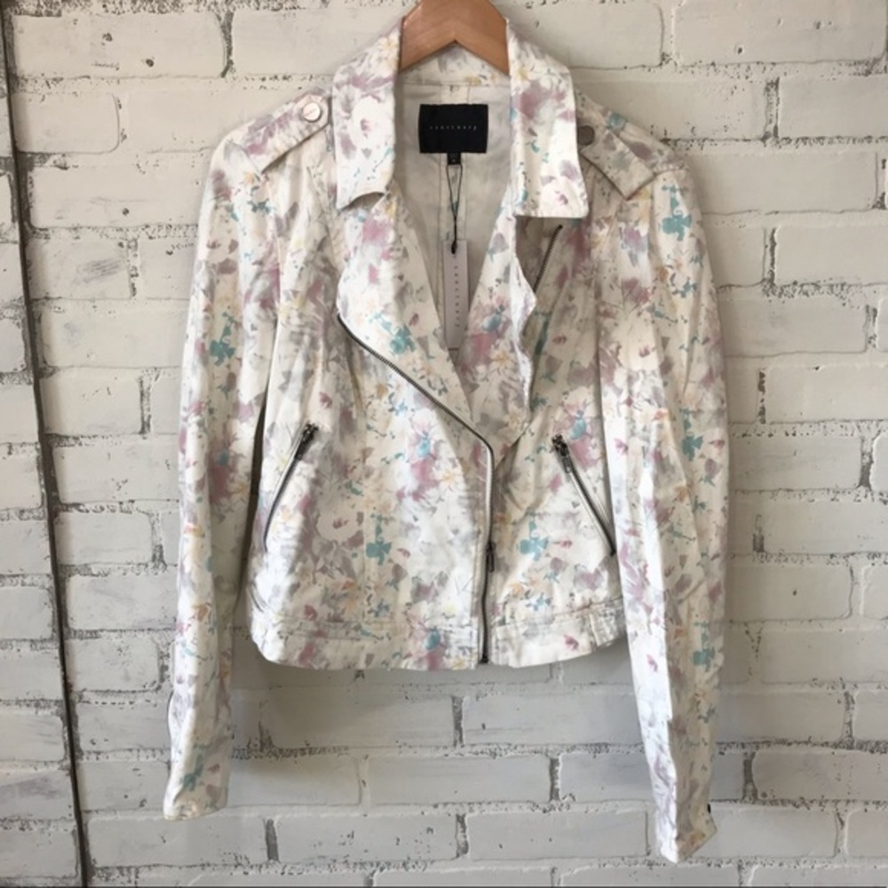 Jean jacket Sanctuary NWT Medium Floral Zip Up Denim Jacket White New
